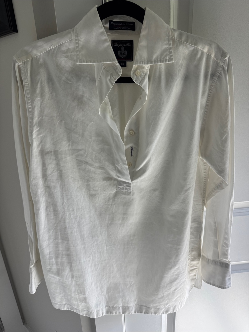 Faconnable Ivory Popover Button-Down Blouse